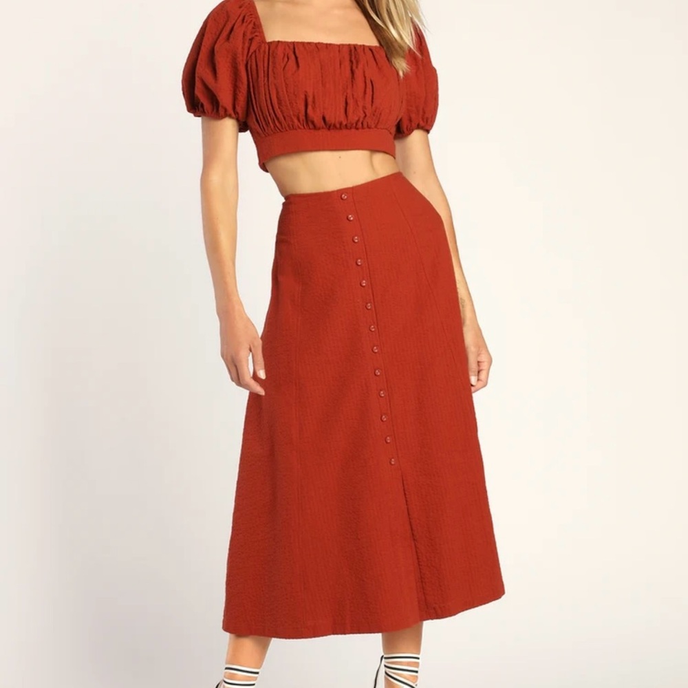 Lulus Elegant Rust Midi Skirt